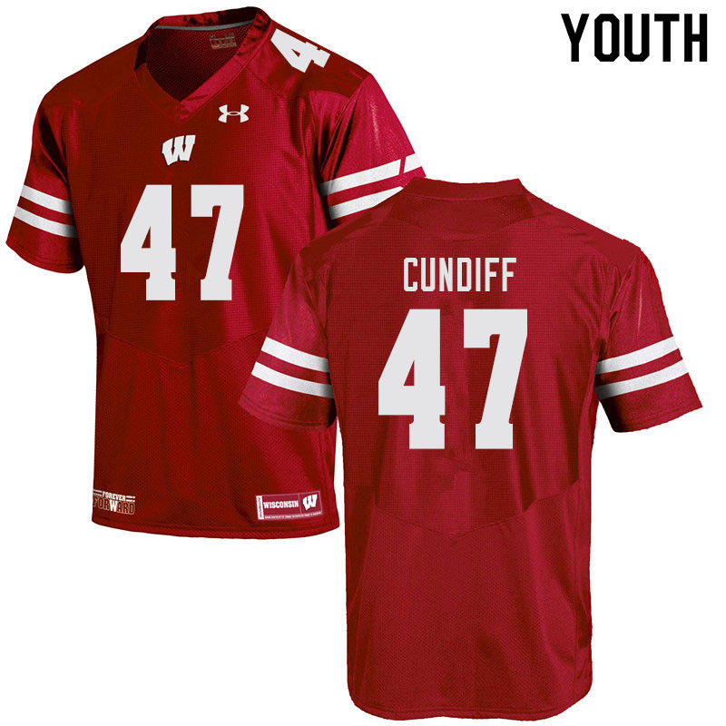 Youth #47 Clay Cundiff Wisconsin Badgers College Football Jerseys Sale-Red - Click Image to Close